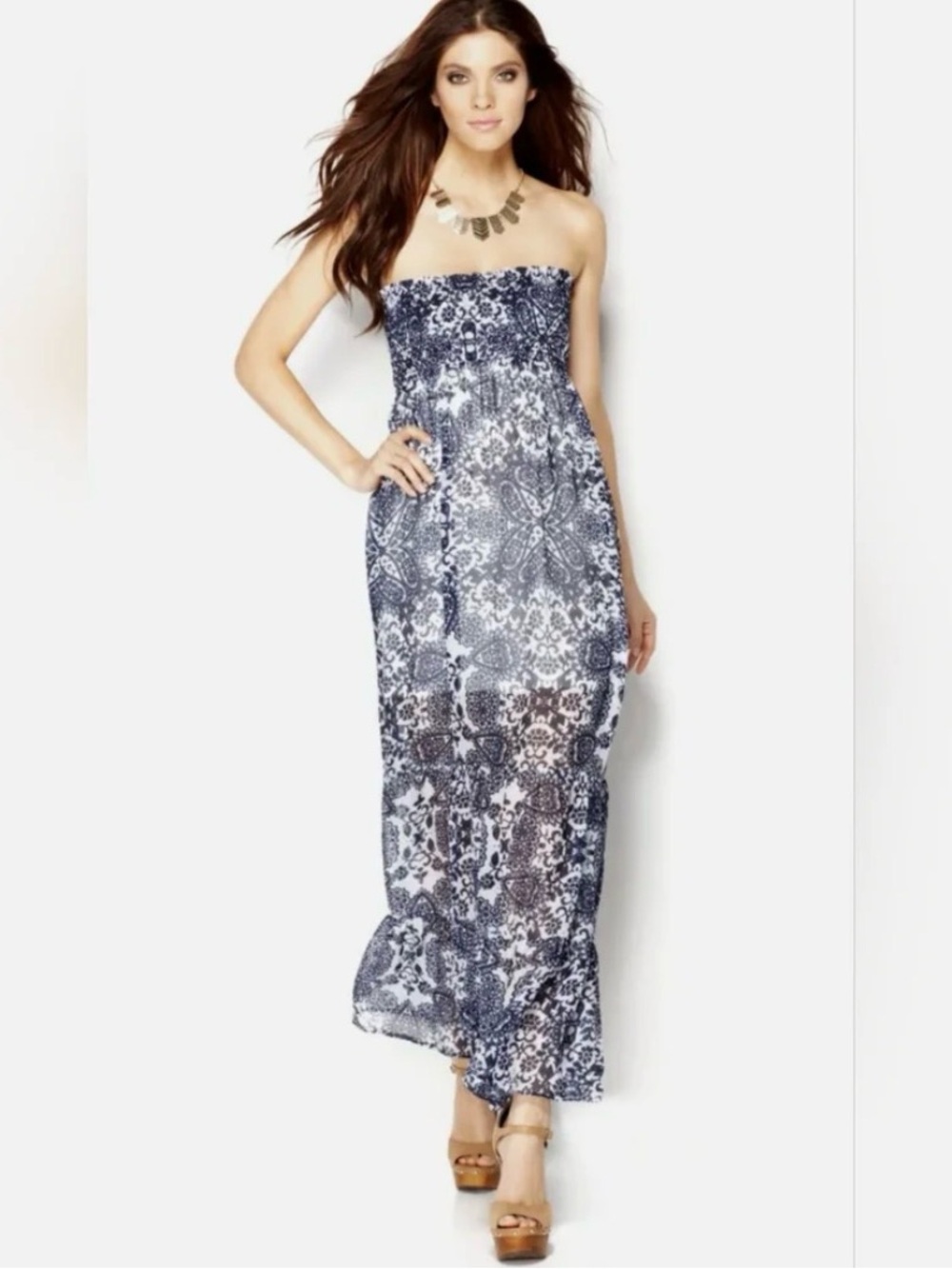 Guess Los Angeles 100% Silk Boho Print Maxi Dress Resortwear Vibes